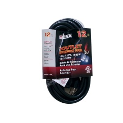 Extension cord 16 gauge 12 foot outdoor 3 outlet 3 prong black