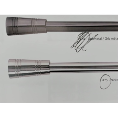 Extendable metal curtain rod set - grooved cones nickel 48 - 86 inch