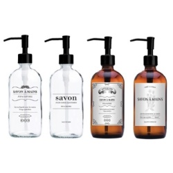 PRINTED GLASS SOAP PUMPS modern clear GLASS CAPACITY: 17.6 OZ / 500 ML