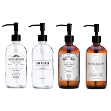 PRINTED GLASS SOAP PUMPS modern clear GLASS CAPACITY: 17.6 OZ / 500 ML