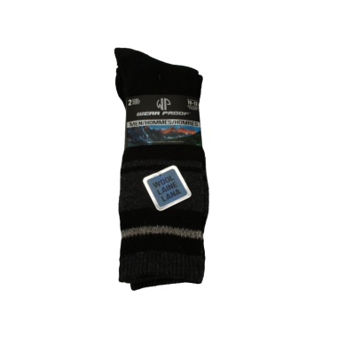 Socks Men's Crew 2pk. Black w/ Blue/White Stripe Size 10-13 Wear Proof