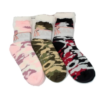 Socks Sherpa Lined w/Non-skid Grips Ass't Camo Butter Toes