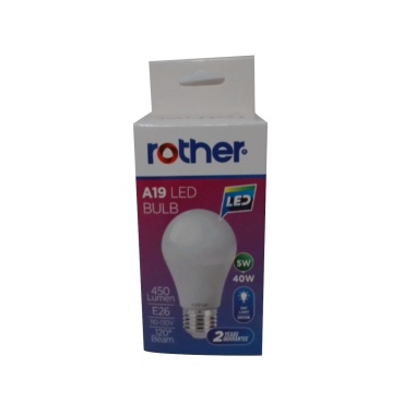 LED Bulb A19 5W E26 Base 450 Lumen Daylight 5000k Rother