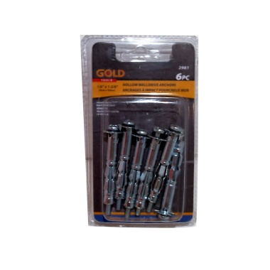 Anchors hollow walldrive 1/6x1.75 inch 4x45mm 6 pack