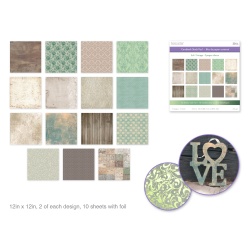 Cardstock: 12x12" Foil Themed Stack Pad x30 (15 Designs) 230GSM D) Soft Vintage"