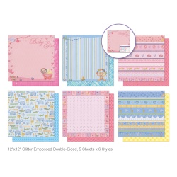 Cardstock: 12x12" Glitter Embossed Dble-Sided 5eax6styles  Baby Girl & Boy"