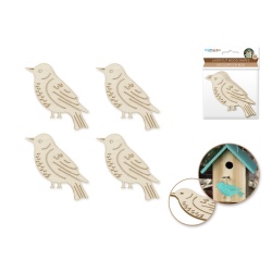 Wood Craft: 8cm Laser-Cut Ornate Wood Shapes x4 G) Birdie