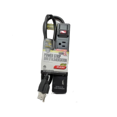 Power bar 3 foot 3 prong 3 outlet 2 usb 14/3