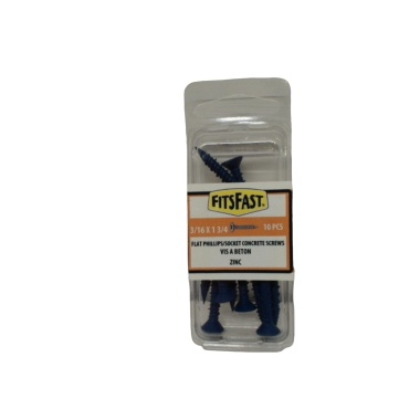 Concrete Screws Tapcon 3/16 x 1-3/4 10pk. Flat Phillips/socket Fitsfast