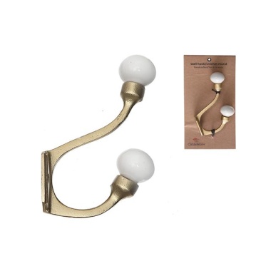 Iron Hook With Ceramic Ivory Knob Gold 1.25 X 3.25 X 5