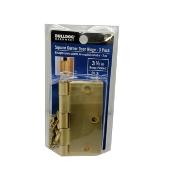 Square Corner Door Hinge 3pk 3.5 Brass Plated Bulldog