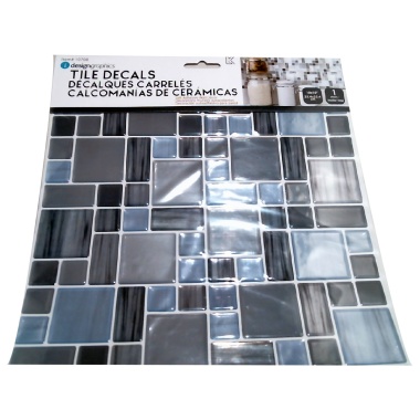 Wall Decal Multi Square Gloss Tile Grey/Blue Mottled 10 x 10
