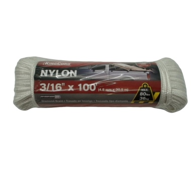 Nylon Rope 3/16 X 100' White Diamond Braid 80lbs. Kingcord