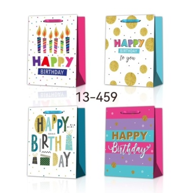 Gift Bags Medium Glitter Happy Birthday 4 Asstd