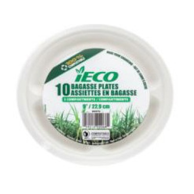 BAGASSE PLATE 9 3 COMPARTMENTS 10/PK iECO