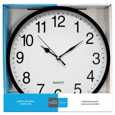Hauz | Round 10 wall clock with white background and black borders