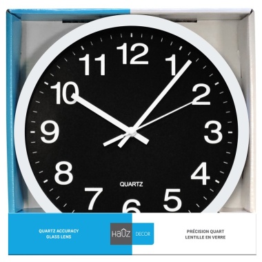 Hauz | Round 12 wall clock black with white pointers and numbers