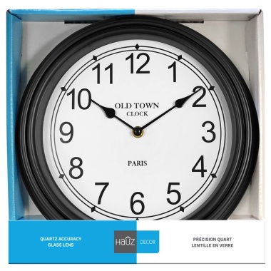 Hauz | Round 12 wall clock with large black borders and white background