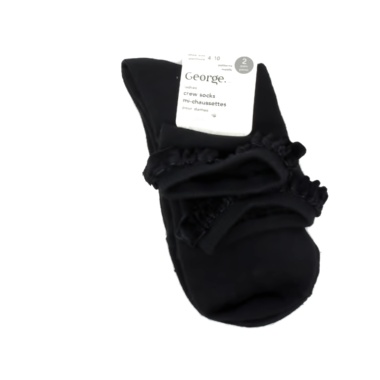 Socks Ladies Crew 2pk. Black Size 4-10 George