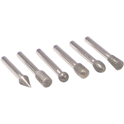 Diamond piont set 6pc 1/4 shank for use on ceramic, glass, jade, steel to engrave, carve, finish