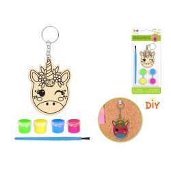 Wood Keychain Kit DIY w/4 Paint Pots+Brush C) Unicorn