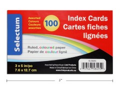 COLOURED INDX CARDS 3X5RULED100/SHRINK WRAPPED