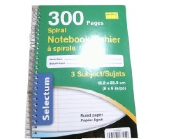 6x9 Exercise Coil Book 3 Subject,300 pages\