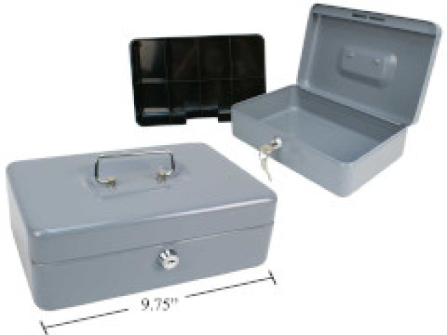 Cash Box Heavy duty grey 9.75x6.5x3 inch