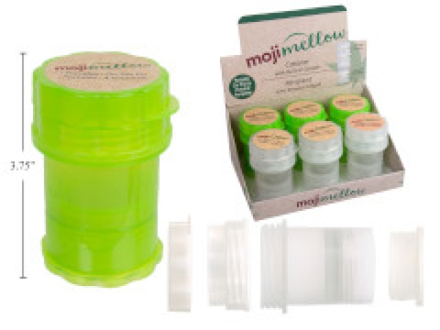 Moji Mellow Canister W/ Grinder, Label, 6/DSP, 2 Col.