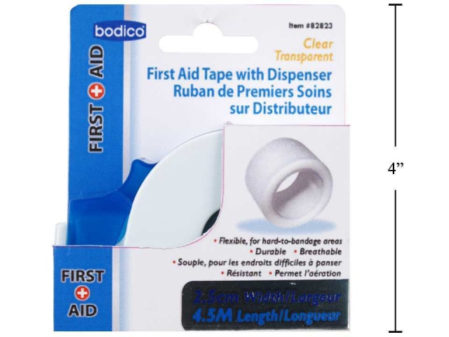 First aid tape with dispenser clear 2.5cmx4.5M first-aid bodico
