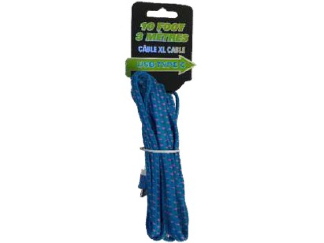 Cable type-c 10 foot braided USB assorted colours