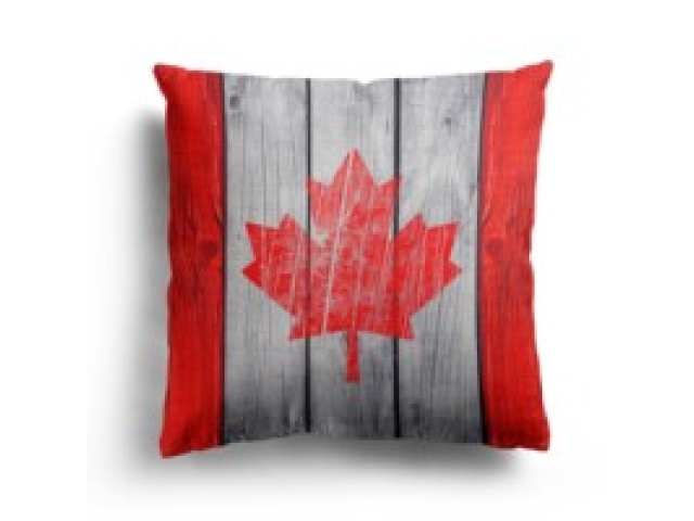 Water Resistant Printed Cushion - Canada Flag- Grey Wood