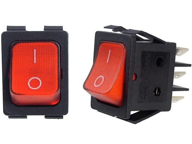 Red Rocker Switch ON-ON 16A  / 250 VAC D.P.D.T. 6 pins