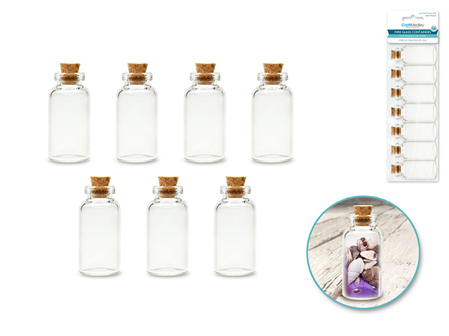 Glass Bottles: Mini Containers w/Cork Lid x7 5ml