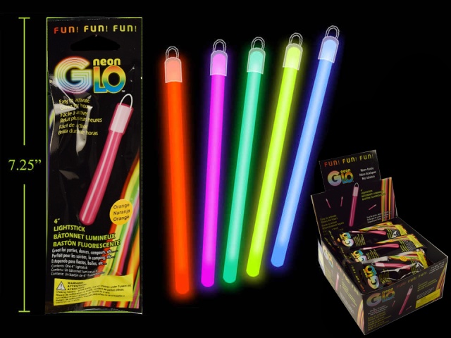 Neon Glo 4 Light Stick & Necklace, 5 col., foil pack\