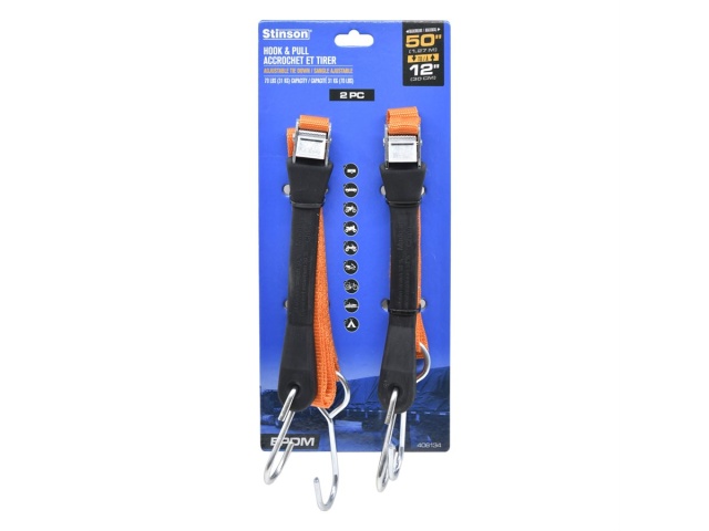 2PC Hook & Pull Adjustable Tie Down With J & S Hooks 0.8in x 4ft