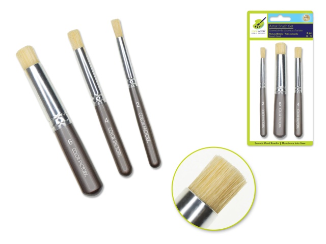 Artist Brush Set: \'Stubbies\' Smooth Handle Bristle x3 Wood Handle A) Round #2/4/6