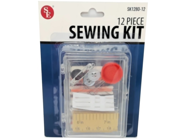 Sewing Kit 12pc. In Clear Plastic Case