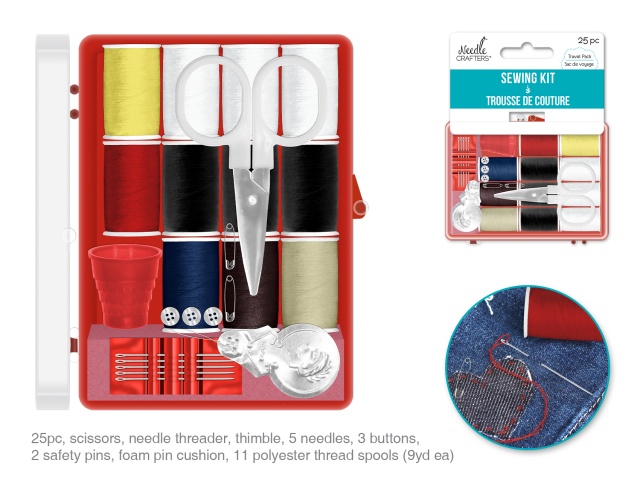 Needlecrafters: Sewing Kit Compact in Travel Case 25pc