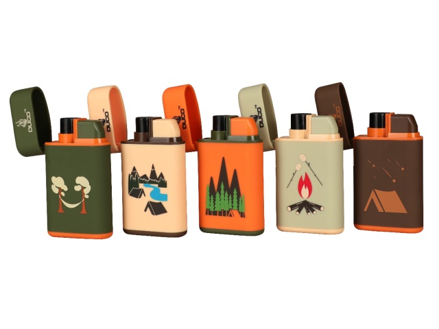 Windproof camper torch lighter - assorted colours, designs. Refillable