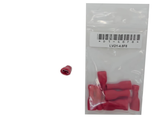 Fully Insulated Female Disconnect Crimp Terminal Stud Size: 0.8 X 4.75 / 0.032 X 0.187-Red Bag of 10