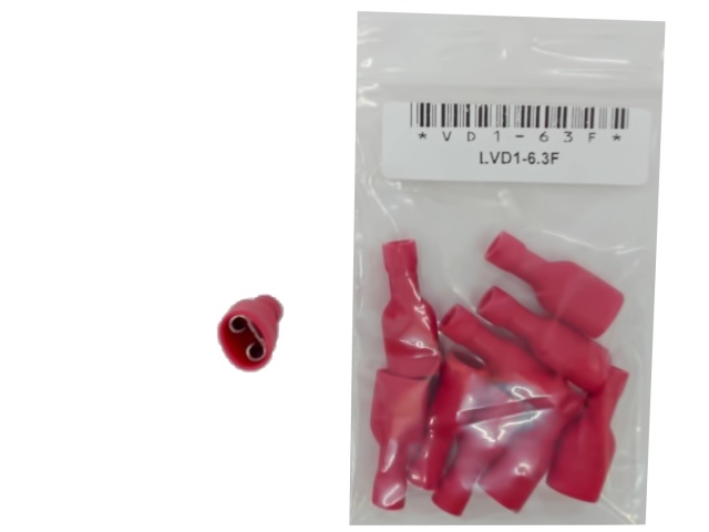 Fully Insulated Female Disconnect Crimp Terminal Stud Size: 0.8 X 6.35 / 0.032 X 0.250-Red Bag of 10