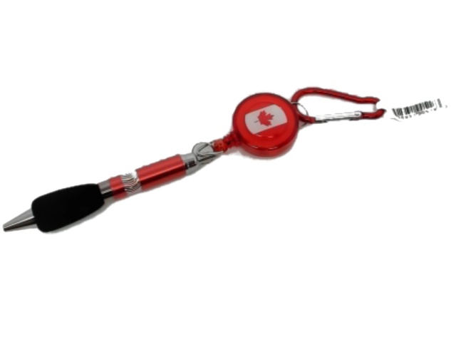 Pen W/retractable Cable & Carabiner Maple Leaf