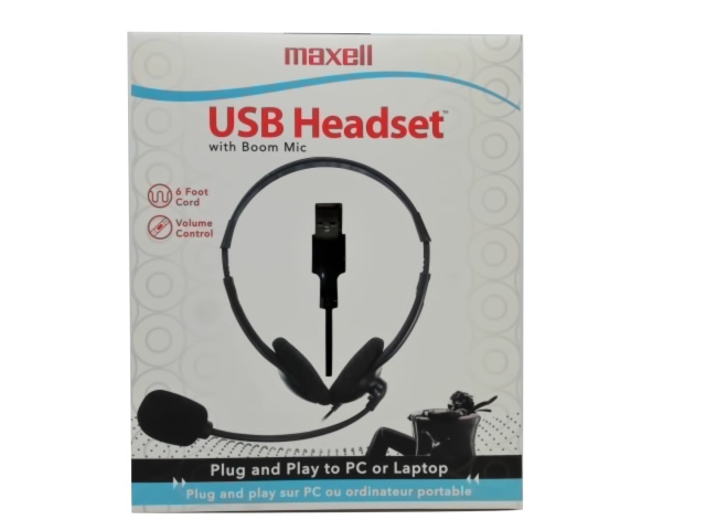 USB Headset w/Boom Mic 6\' Cord & Volume Control Maxell