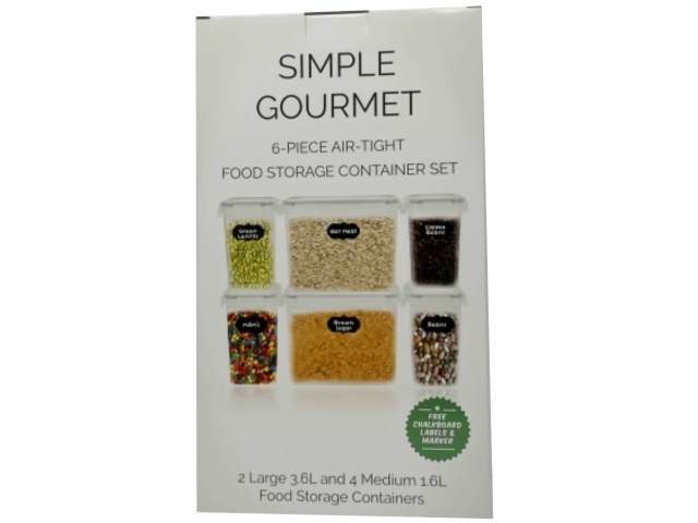 Food Storage Container Set 6pc. Air Tight Simple Gourmet