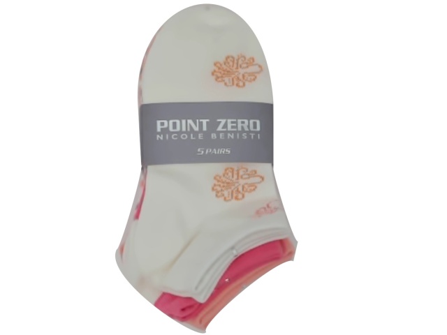 Socks Ladies 5pk. Low Cut White/Pink Ass\'t Point Zero