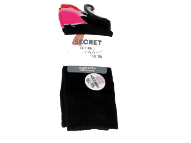 Socks Ladies 3pk. Black/Pink Secret Cotton Comfort