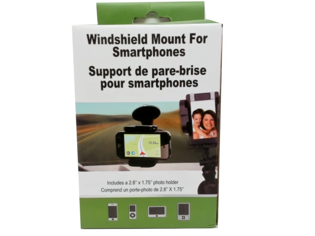 Windshield mount for smartphones includes a photo holder