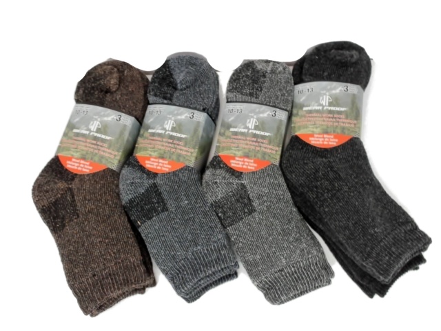 Thermal Work Socks 3pk Men\'s 10-13 Assorted Colours Wool Blend Wear Proof (endcap)
