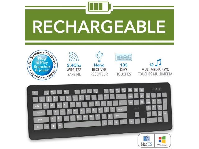 Keyboard Wireless Black Rechargeable